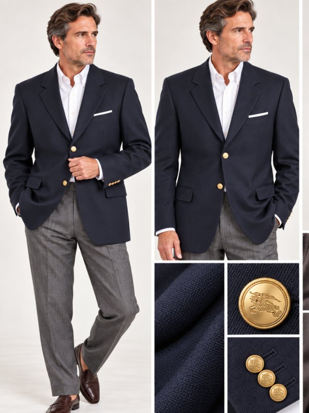 Vintage Burberrys Mens Navy Super 100s Wool Blazer Gold Buttons 42 44
